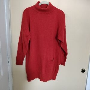 Vtg The Limited Lambswool/Angora Blend Tunic Turtleneck Sweater M Orange Office
